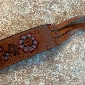 Boho DKNY leather belt with fringe tie